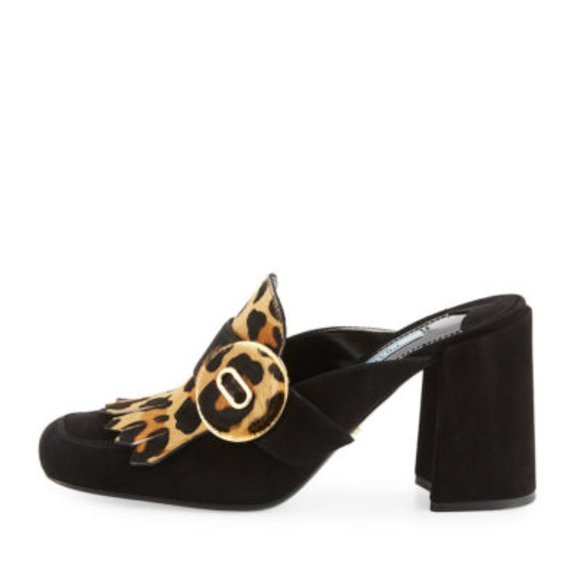 Prada Leopard-Print Fringed Loafer Mule Shoes 38 - Picture 2 of 4